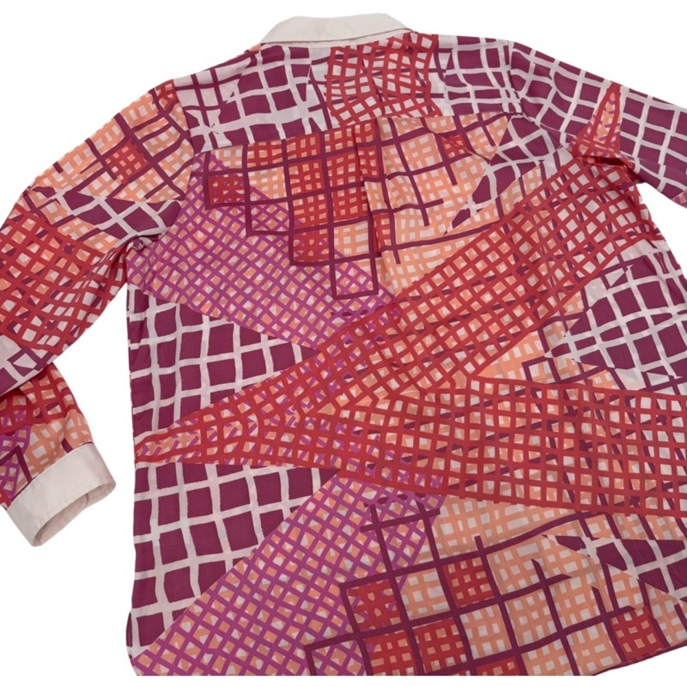 BOB MACKIE 1X Blouse Pink Orange Geometric Wearable Art Tunic Top Patchwork - Picture 11 of 12